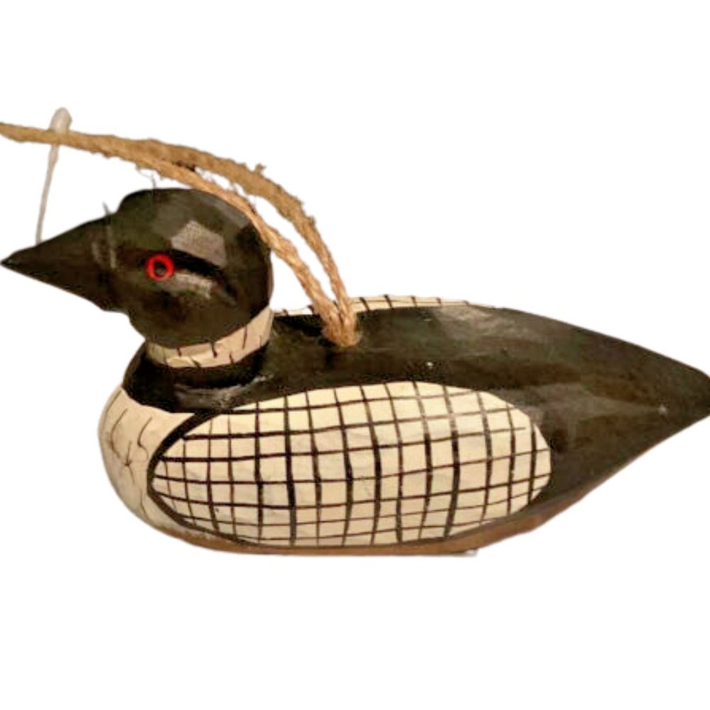 Wood Duck Decoy Hanging Ornament, 5” Long 2.5” Tall, Twine Hanger